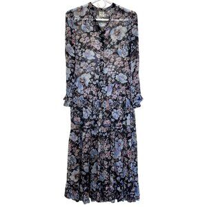 Baum und Pferdgarten Alexondra Blue Floral Chiffon Sheer Dress Size 34 NO SLIP